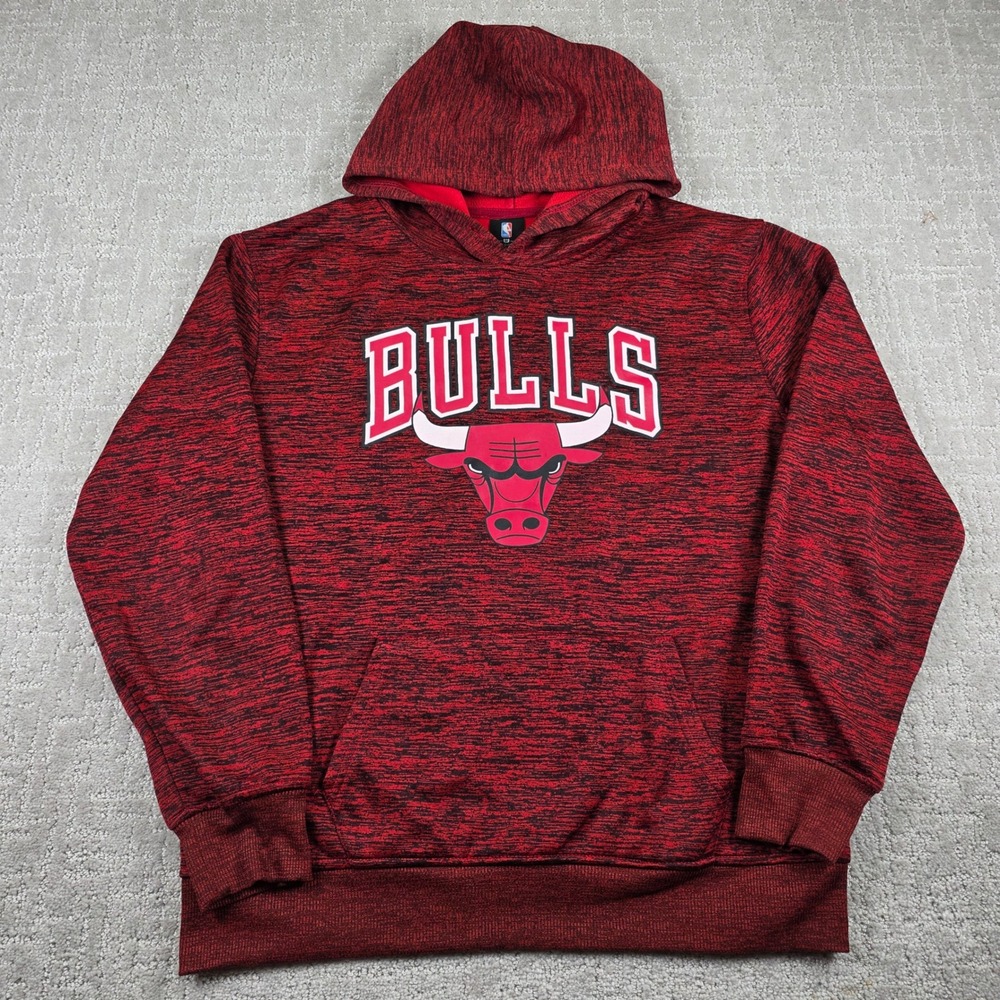 NBA Chicago Bulls Hoodie Mens Medium Red Black Space Dye Pullover Sweatshirt